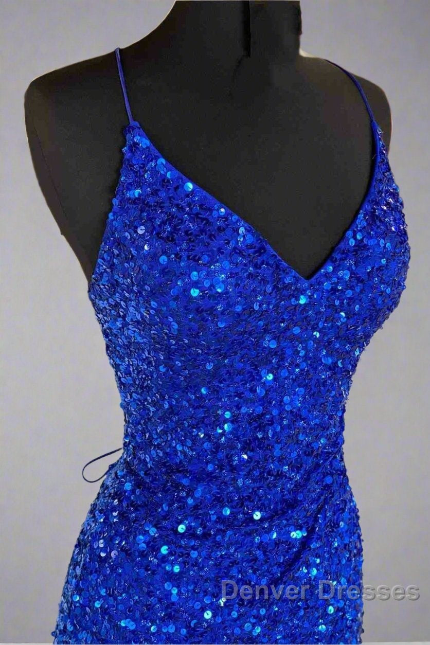 Lace-Up High Slit Royal Blue Glitters Long Party Dress Secondary image