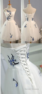 Lace Up Tulle Short Homecoming Dress, Elegant White Homecoming Dress, Cheap Party Dress