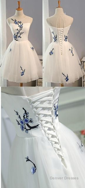 Lace Up Tulle Short Homecoming Dress, Elegant White Homecoming Dress, Cheap Party Dress