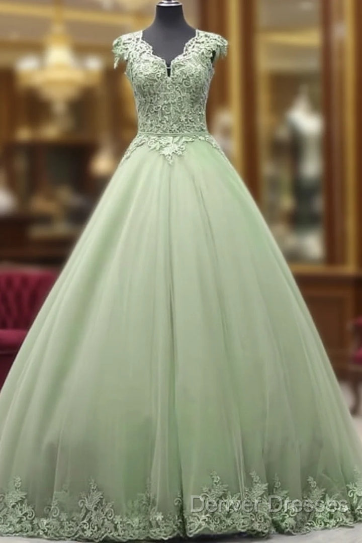 Lace V-Neck Cap Sleeve Tulle Ball Gown Main image