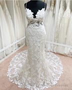 Lace V Neck Mermaid Wedding Dress Open Back