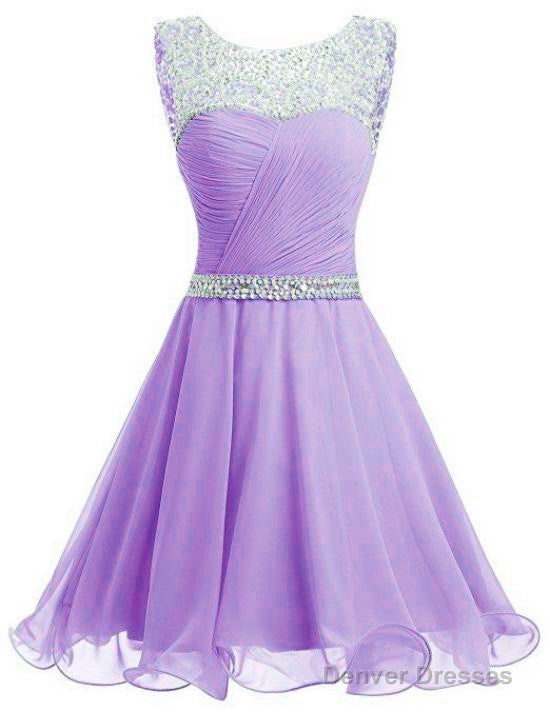 Lavender Chiffon Short Sequins And Beaded Short Party Dress, Chiffon Formal Dress, Homecoming Dresses Main image