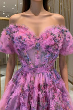 Lavender & Fuchsia Off-the-Shoulder Ruffles Homecoming Dress