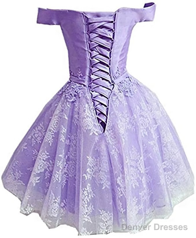 Lavender Lace and Satin Sweetheart Homecoming Dress, Lavender Short Prom Dress Secondary image