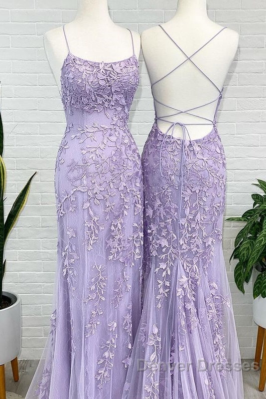 Lavender Lace Corset Prom Dress Mermaid Scoop  Evening Dress With Beading Secondary image