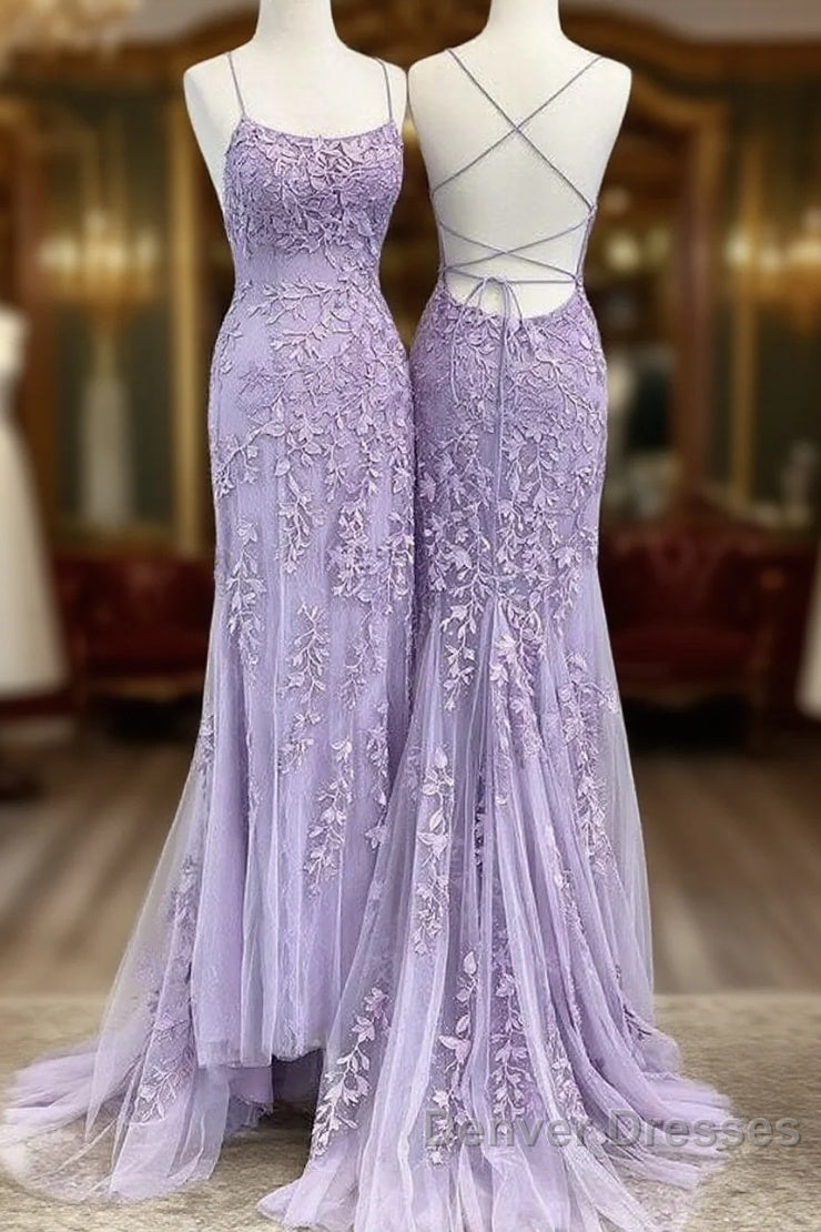 Lavender Lace Corset Prom Dress Mermaid Scoop  Evening Dress With Beading