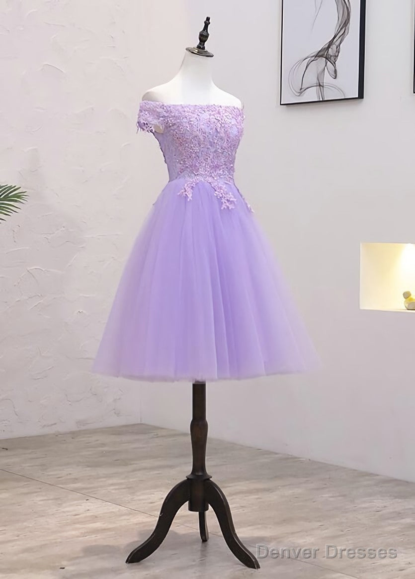 Lavender Lace Shoulder Short Cocktail Dresses A-line Secondary image