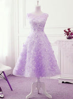 Lavender Lace Tea Length Wedding Party Dress, Vintage Style Homecoming Dress