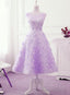 Lavender Lace Tea Length Wedding Party Dress, Vintage Style Homecoming Dress