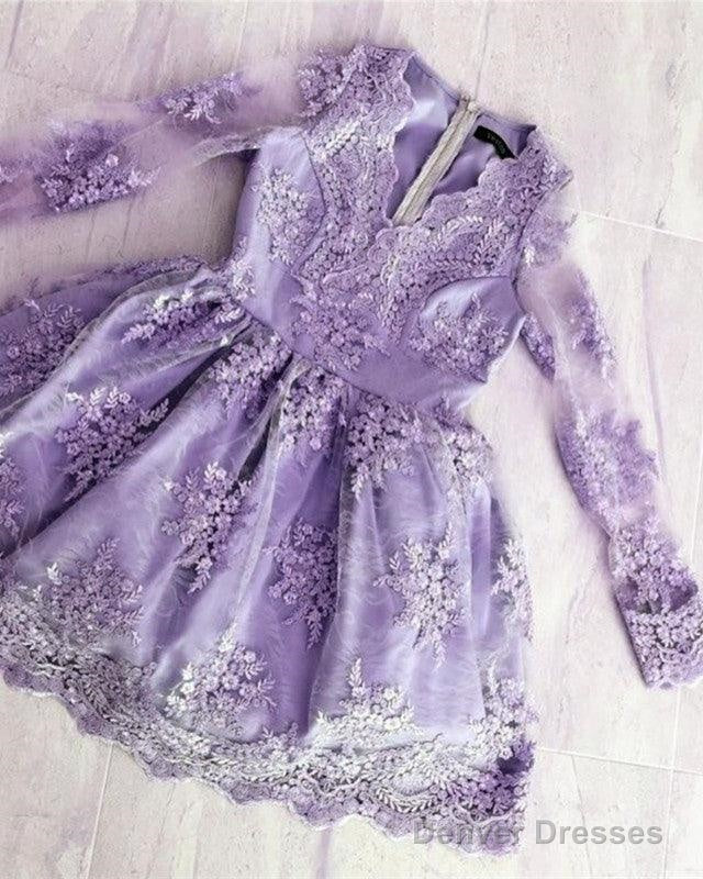 Lavender Long Sleeve Lace Homecoming Dress Main image