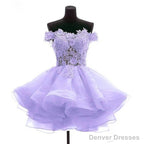 Lavender Off Shoulder Lace Sweetheart Homecoming Dresses, Light Purple Party Dress