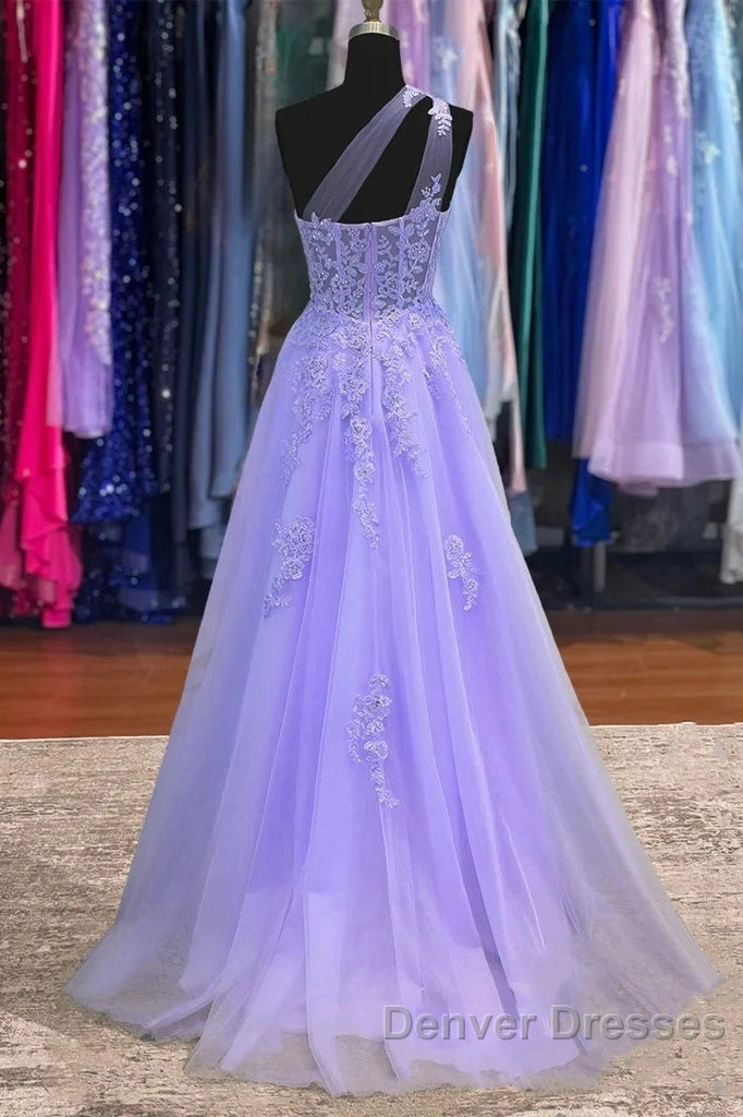 Lavender One Shoulder Appliques Lace Prom Dress Secondary image