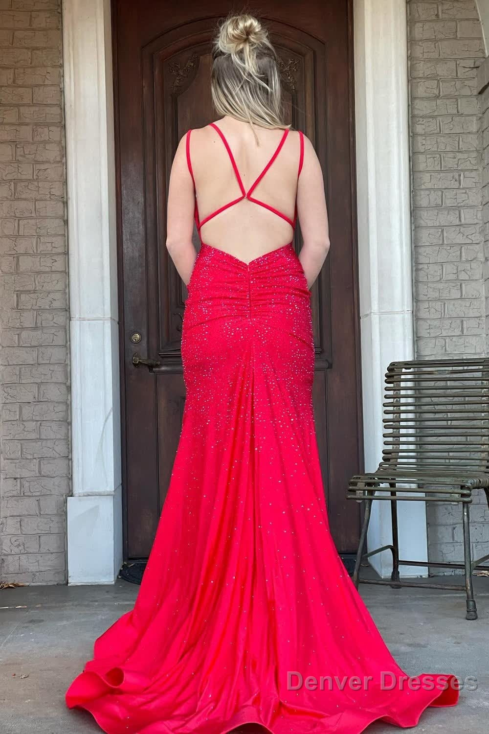 Lavender Rhinestone Spaghetti Straps Mermaid Prom Dress