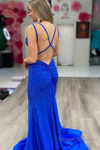 Lavender Rhinestone Spaghetti Straps Mermaid Prom Dress