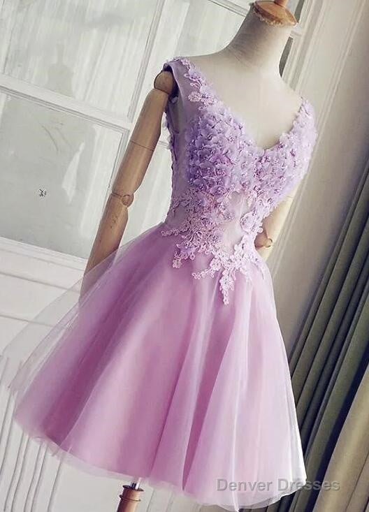 Lavender Short Lovely Floral And Applique Homecoming Dress, Charming Prom Dress Main image
