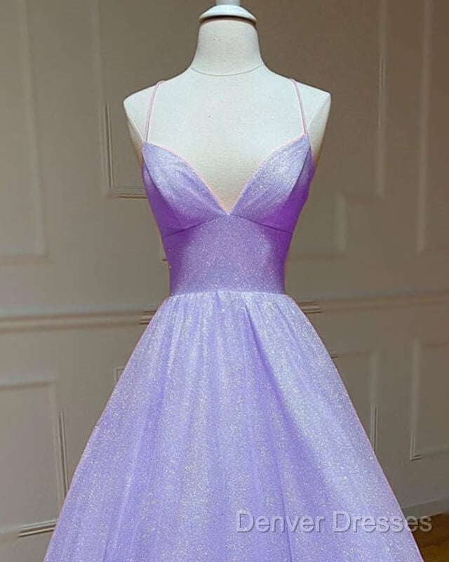 Lavender Sparkly Prom Dress V Neck Ball Gown