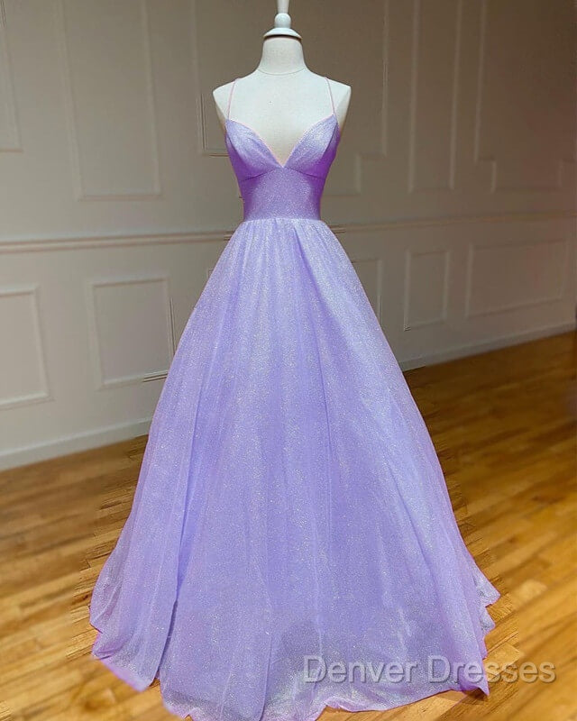 Lavender Sparkly Prom Dress V Neck Ball Gown