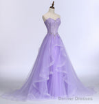 Lavender Sweetheart Tulle A-Line Lace Applique Party Dress, Beautiful Sweet 16 Dress