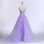 Lavender Sweetheart Tulle A-Line Lace Applique Party Dress, Beautiful Sweet 16 Dress