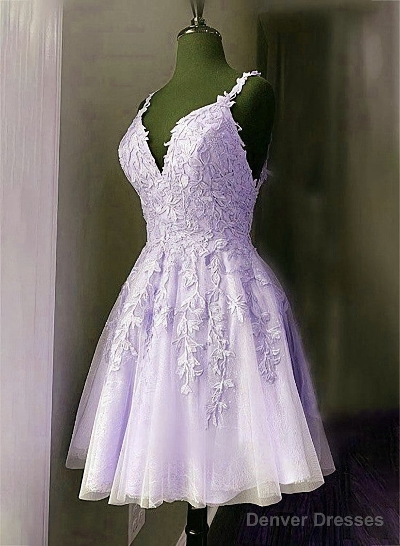 Lavender Tulle Short Straps Party Dress Homecoming Dress, Tulle Short Prom Dress Main image