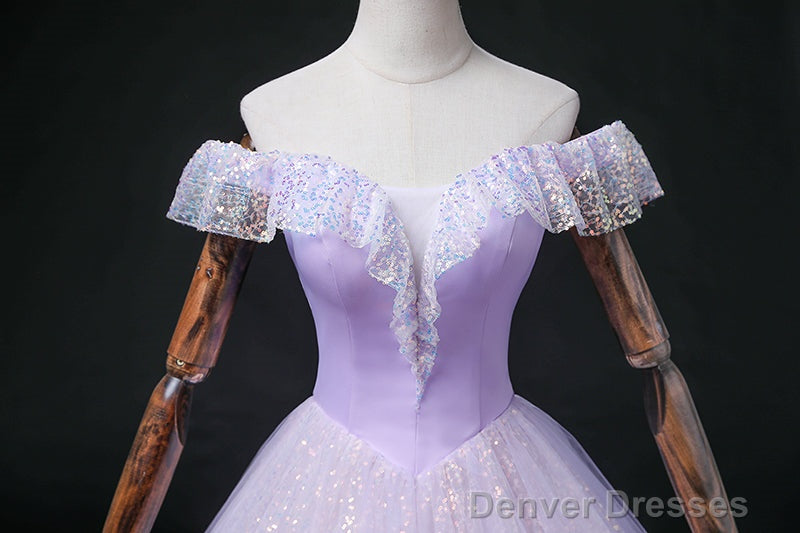 Lavender Tulle Sweetheart Off Shoulder Formal Dress, Long Party Dress Prom Dress