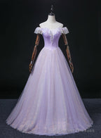 Lavender Tulle Sweetheart Off Shoulder Formal Dress, Long Party Dress Prom Dress