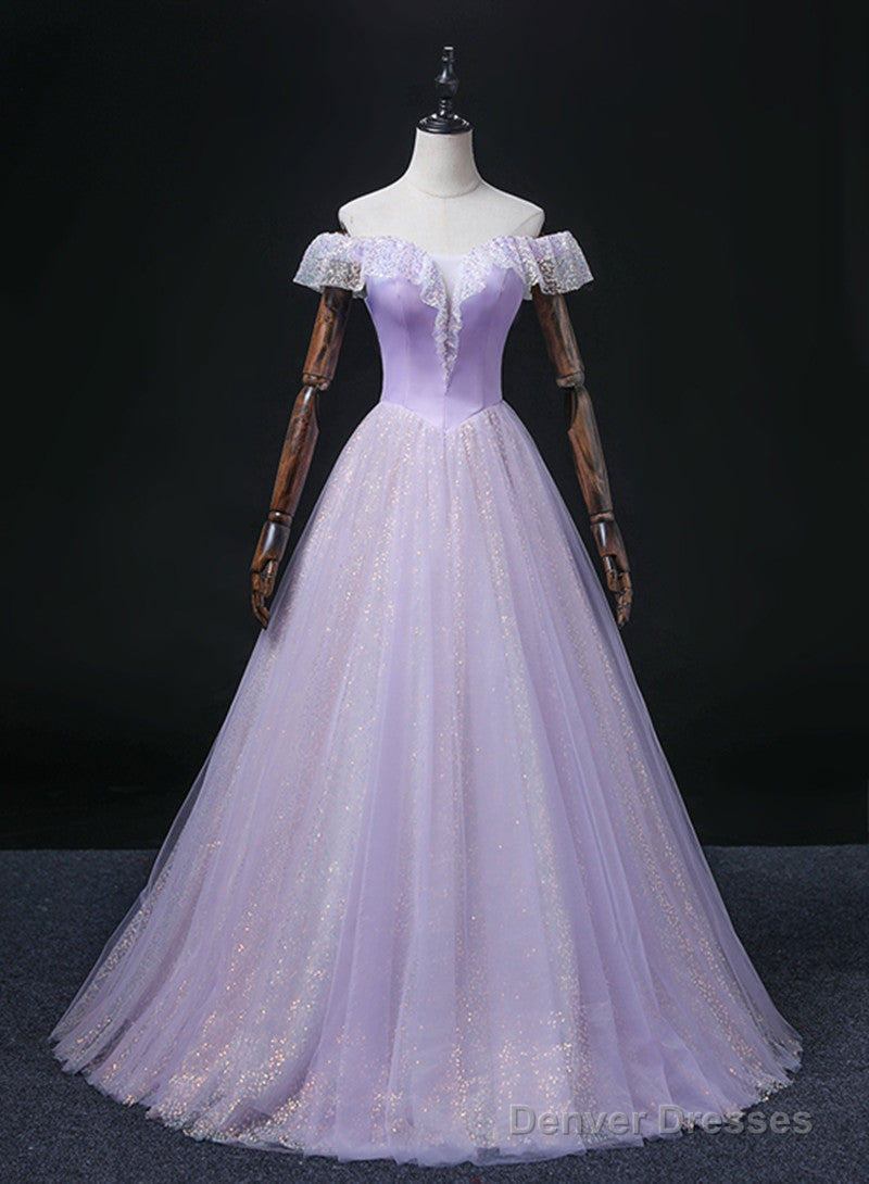 Lavender Tulle Sweetheart Off Shoulder Formal Dress, Long Party Dress Prom Dress Main image