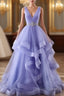 Lavender Tulle V-Neckline Layers Long Sweet 16 Dress, Light Purple Prom Dress Party Dress