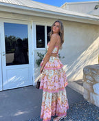 Orange Fashion Sweet Floral Layered Lace Long Prom Dress Evening Gown Garden Party Dress