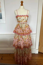 Orange Fashion Sweet Floral Layered Lace Long Prom Dress Evening Gown Garden Party Dress