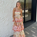 Orange Fashion Sweet Floral Layered Lace Long Prom Dress Evening Gown Garden Party Dress