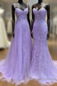 Leaf Lace Long Violet Purple Prom Dress Corset Bodice