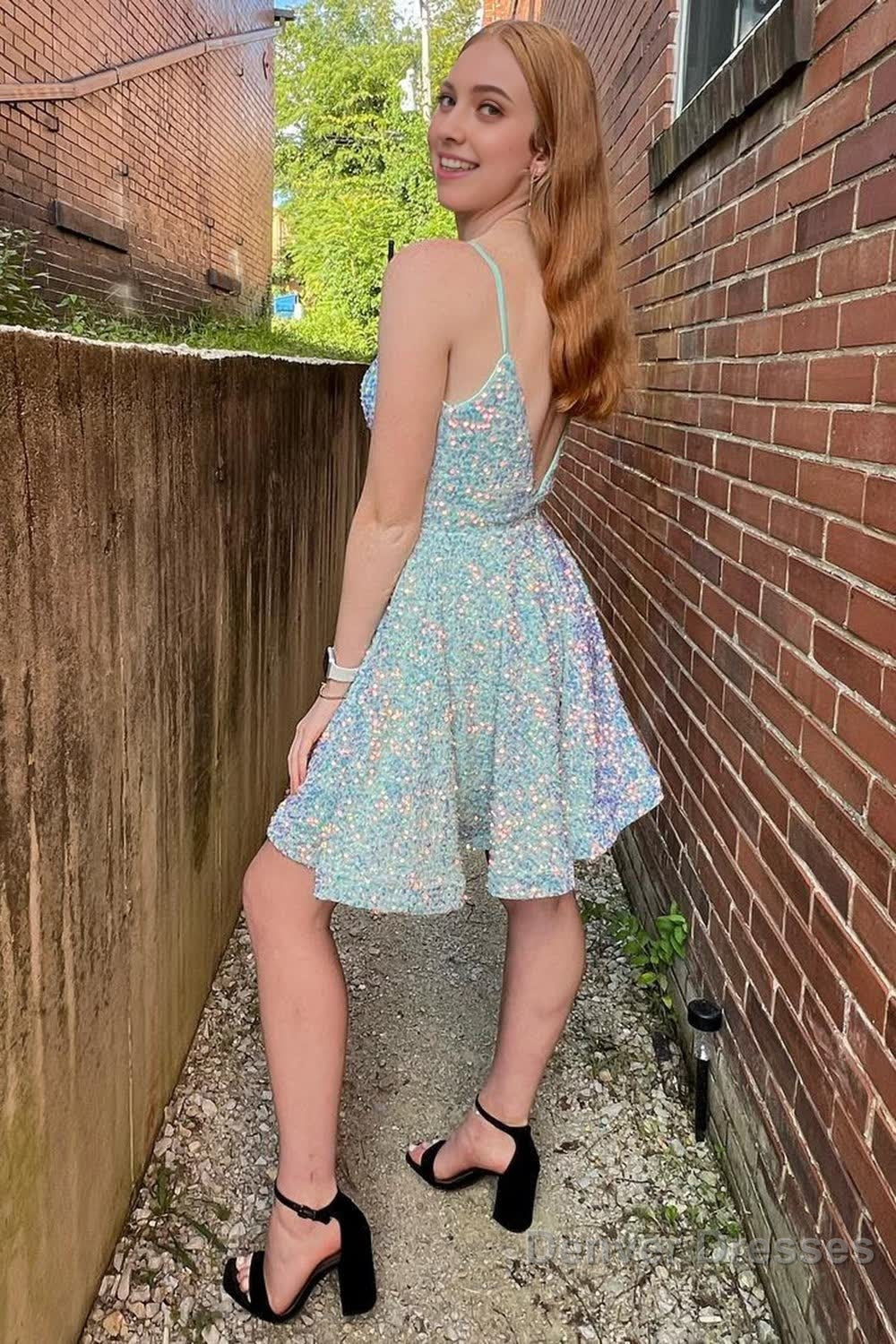 Light Blue A-Line Backless Sequins Homecoming Dress Secondary image