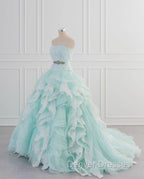 Light Blue A-Line Strapless Tulle Lace Long Prom Dress Vintage Wedding Dress