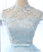 Light Blue Applique Short Prom Dress, Blue Homecoming Dress