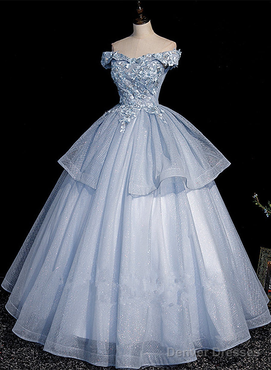 Light Blue Ball Gown Tulle with Lace Formal Dress, Blue Sweet 16 Dresses Secondary image