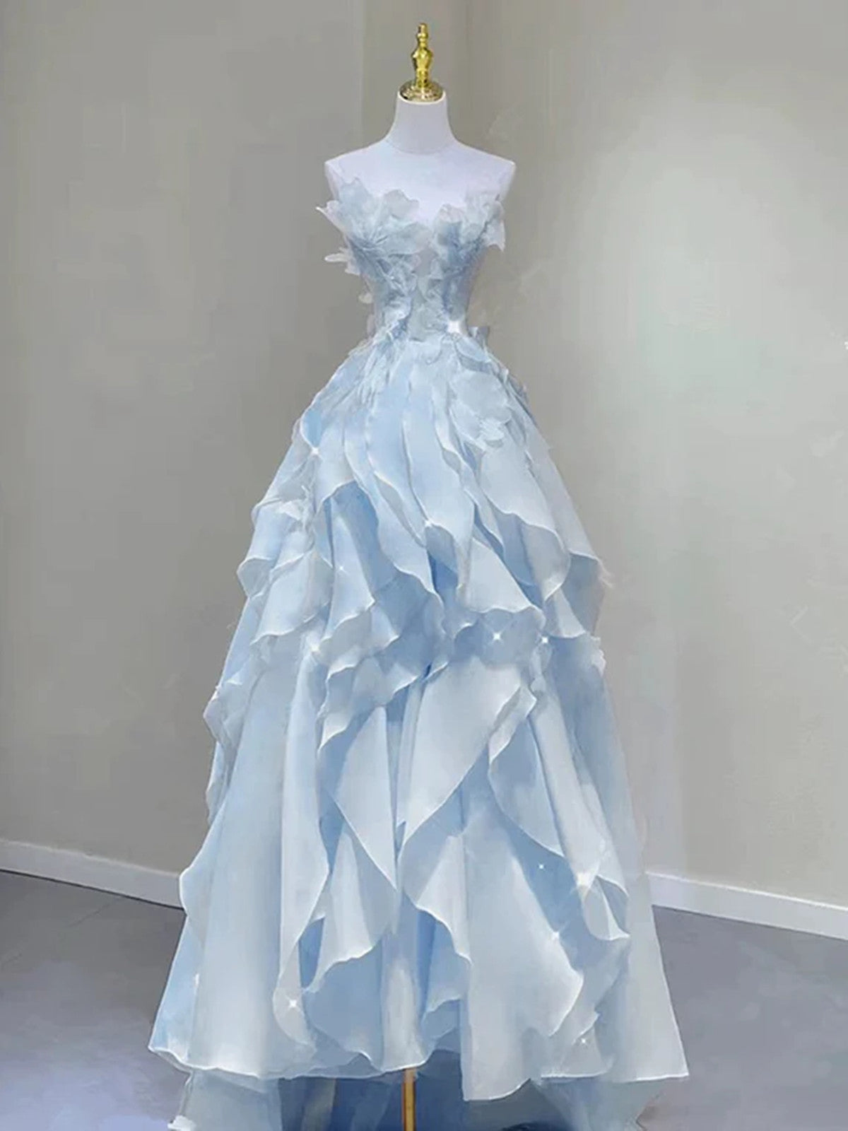Light Blue Fashion Fairy Low Back Long Party Dress, Light Blue Prom Dress Main image