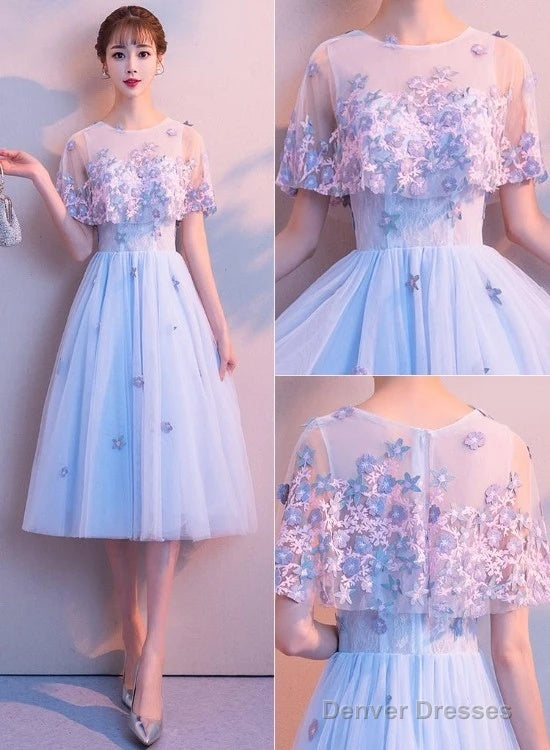 Light Blue Flowers Tulle Short Homecoming Dress Main image