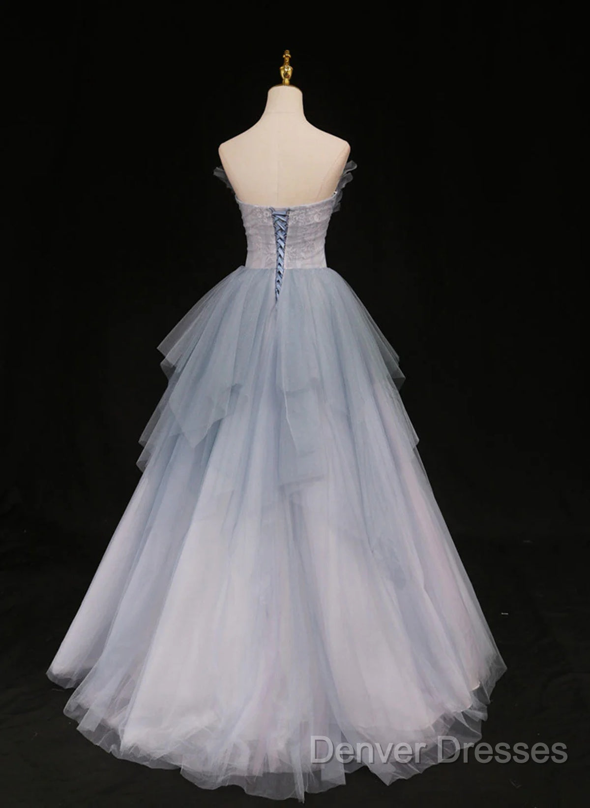 Light Blue Gradient Tulle With Beaded Long Formal Dress, Light Blue Long Prom Dress Secondary image