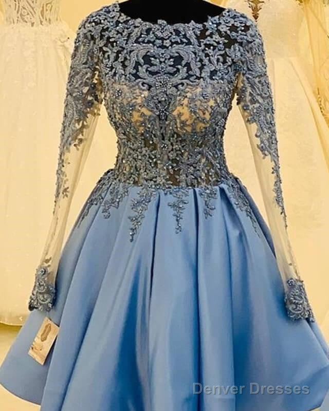 Light Blue Lace Long Sleeve Homecoming Dress Main image