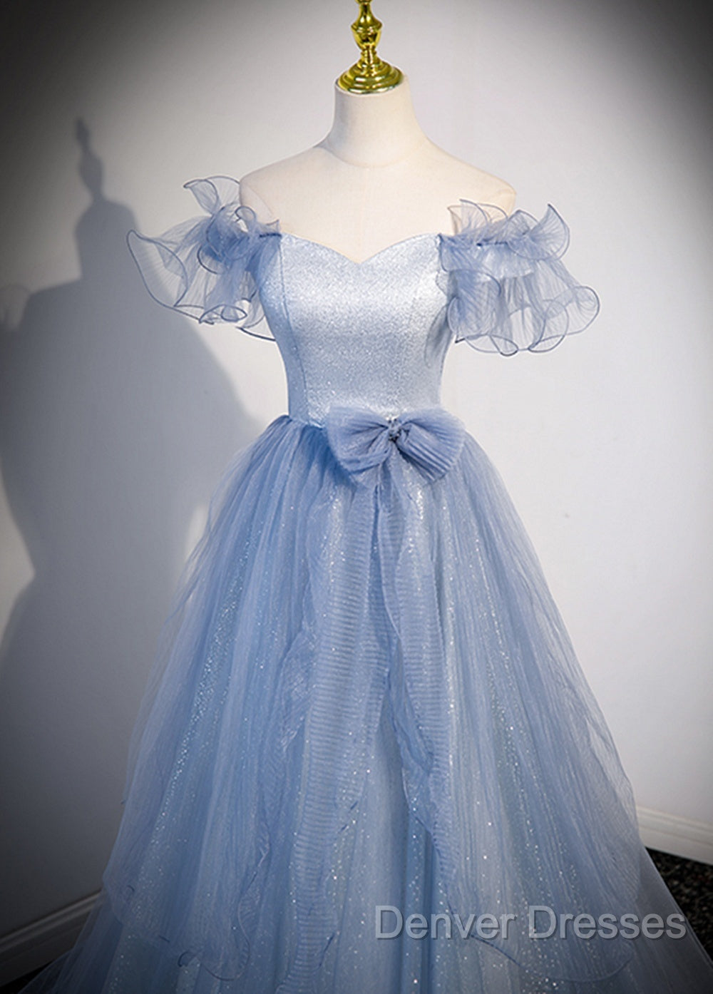 Light Blue Off Shoulder Tulle Sweetheart Formal Dress, Light Blue A-Line Prom Dress Secondary image