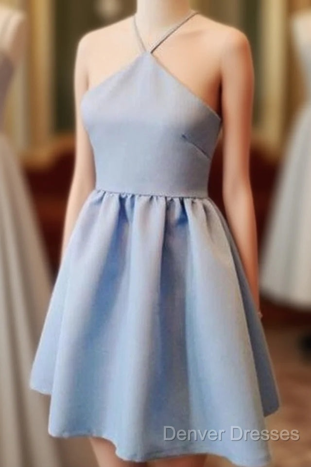 Light Blue Open Back Straps Short Cheap Homecoming Dress Party Gowns Main image
