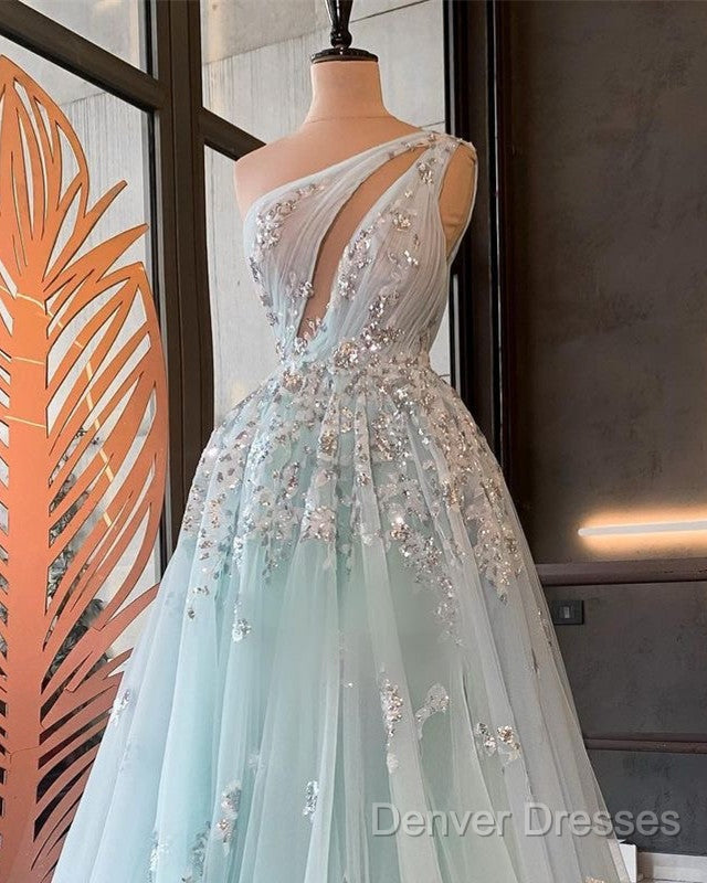 Light Blue Prom Dress One Shoulder Sequin Lace Secondary image