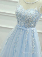 Light Blue Round Neckline Short Pretty Homecoming Dress, Light Blue Wedding Party Dress