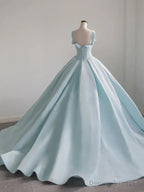 Light Blue Satin Long Ball Gown Quinceanera Dresses