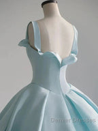 Light Blue Satin Long Ball Gown Quinceanera Dress Princess Dress Prom Dress