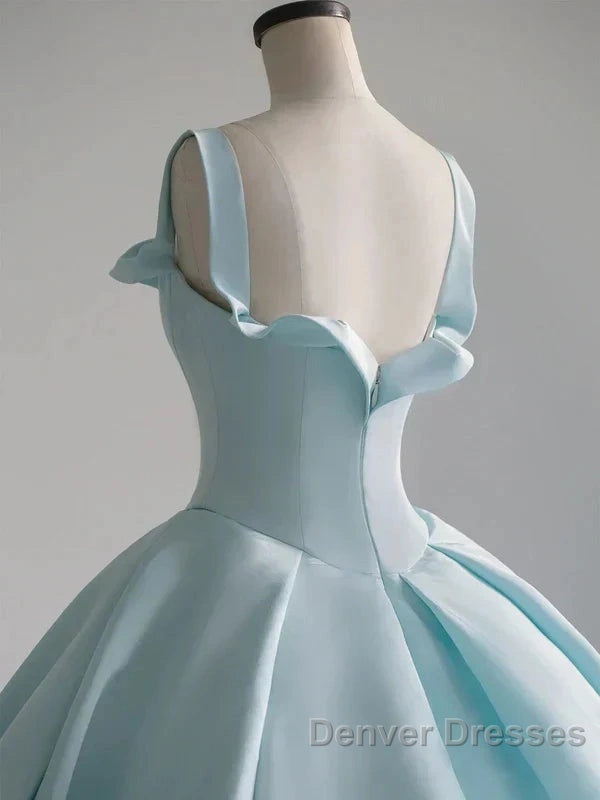 Light Blue Satin Long Ball Gown Quinceanera Dress Princess Dress Prom Dress