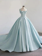 Light Blue Satin Long Ball Gown Quinceanera Dress Princess Dress Prom Dress