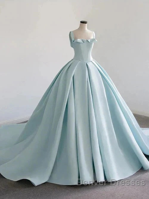 Light Blue Satin Long Ball Gown Quinceanera Dress Princess Dress Prom Dress