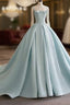 Light Blue Satin Long Ball Gown Quinceanera Dress Princess Dress Prom Dress